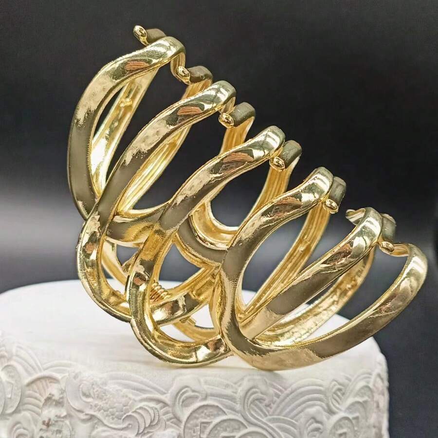 1入組女士金屬幾何紋理波浪合金髮夾，適用於馬尾、髮夾，時尚髮飾，適用於日常使用 - 金色 - 查看 1