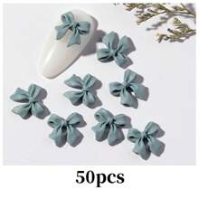 50pcs/Bag 3d Resin Butterfly & Ribbon Nail Art Decorations, Nail Stickers With Rhinestones, Popular Accessory For Nails DIY Nail Charms Nail Gems Nail Supplies - Dusty Blue - View 2