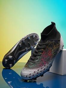 男士足球鞋,防滑釘專業高筒透氣運動靴,適合室內外tf場地,羅納爾多足球鞋 - 黑色 - 查看 3