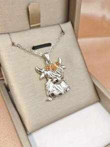 1個豪華時尚創意高地牛項鍊男女款卡通動物項鍊女式珠寶配件生日周年紀念禮物項鍊情人節聖誕節送給情侶和朋友的項鍊 - 銀色 - 查看 4