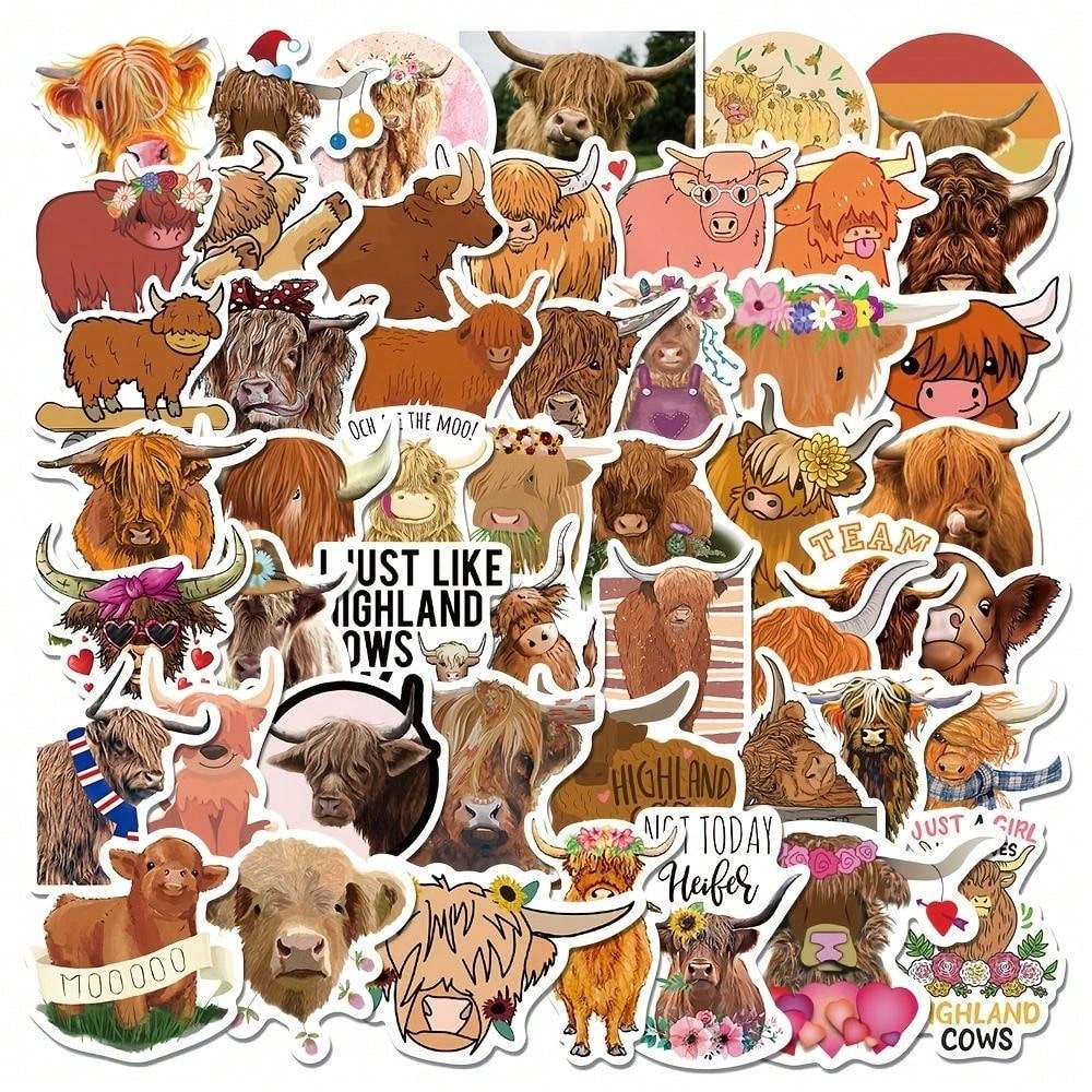 50Pcs Highland Cattle Stickers - Perfect Highland Cow Decals Stickers ...