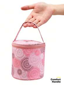 1 件可愛圖案短毛筒包時尚復古聚酯紗收納袋拉鍊可手提小巧輕便外出攜帶方便喜歡編織的女性、老年大學生等。