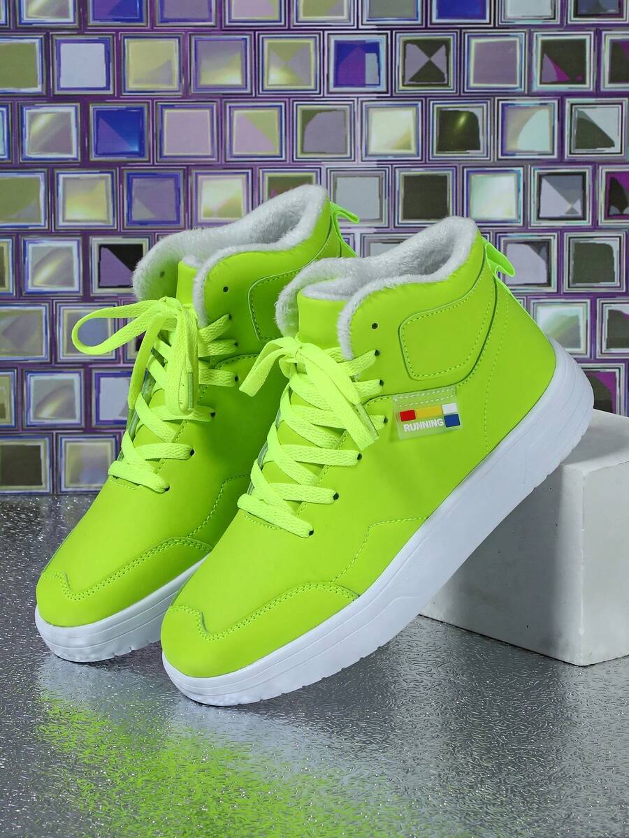 Men's Fashionable High-Top Party Sneakers In Fluorescent Green, Suitable For Commuting, Walking, Comfortable And Lightweight, Great Gift For Festival - Green - View 1