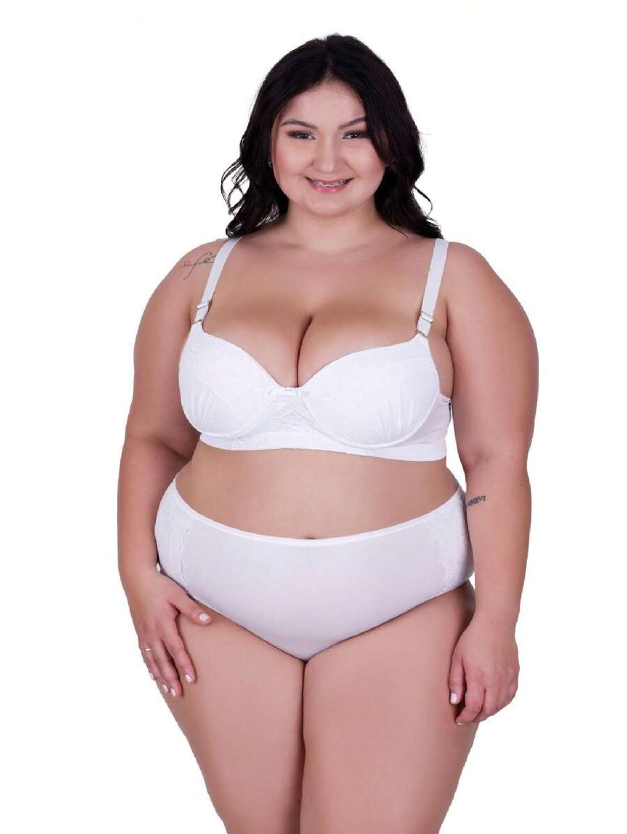 Plus Size Bra & Panty Sets - Blanco - Ver 1