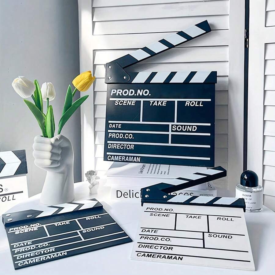 1 Peça Claquete de Filme, Claquete, Acessório de Claquete de Madeira Preto e Branco, Claquete de Corte de Cena de Ação de Filme de Diretor, Adorno de Mesa Criativo, Prop para Foto, Decoração Interna e Externa para Casa, Feriado, Festival e Sentido, 20x20cm, Decoração de Casa, Decoração de Quarto, Decoração de Parede