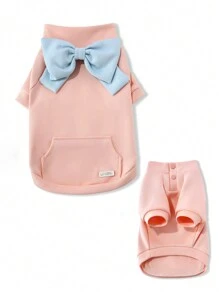 Ufbemo 1件寵物連帽衛衣,秋冬季保暖,可愛的蝴蝶結設計,適用於貓和小型/中型犬室內使用 - 粉色 - 查看 3