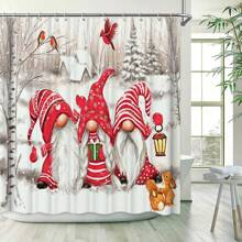 Bộ 4 tấm rèm tắm hình ông già Noel lùn Scandinavia Giáng sinh, nắp bồn cầu, thảm chống trượt, thảm trải sàn, thảm trải sàn phòng tắm, rèm tắm bằng vải polyester có móc treo, trang trí phòng tắm Giáng sinh - Nhiều màu - Xem 9
