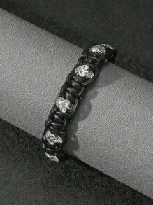 1條嘻哈庞克風格黑色骷髏頭pu皮革編織手鍊,適合男士日常佩戴