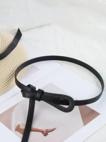 1 条女士细腰带，女士百搭打结装饰腰带，时尚外套、连衣裙、毛衣、百搭束腰带，不同款式的打结腰带 - 黑色 - 查看 5