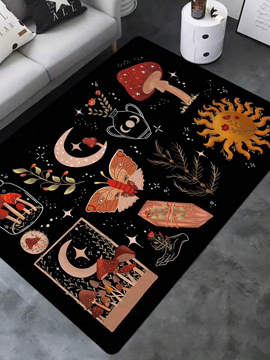 1Pc Vintage Living Room Plant Printed Rug Soft Washable Area Rug Decorative Floor Mat For Bedroom Living Room Bathroom Home Decor - Multicolor - View 1