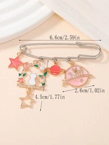 1 件可愛時尚卡通貓和星星形狀鋅合金油滴胸針適合女式衣服、包包、圍巾或帽子