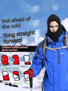 冬季騎乘抓絨拉法帽防風滑雪面罩加厚毛絨兜帽適合戶外寒冷天氣保護 - 黑色 - 查看 3