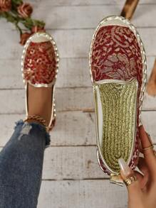 2024 Nova Chegada Feminina Moda Casual Sapatos Planos, Cor Sólida Com Touca De Tecido E Decoração De Corda - Vermelho - Ver 1