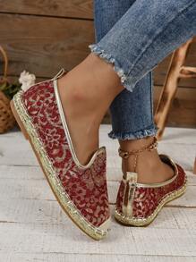 2024 Nova Chegada Feminina Moda Casual Sapatos Planos, Cor Sólida Com Touca De Tecido E Decoração De Corda - Vermelho - Ver 6