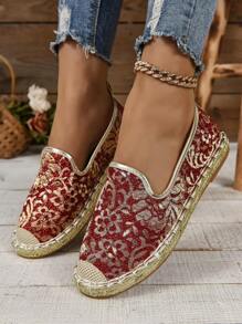 2024 Nova Chegada Feminina Moda Casual Sapatos Planos, Cor Sólida Com Touca De Tecido E Decoração De Corda - Vermelho - Ver 2