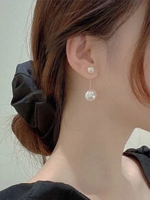 1 对人造珍珠装饰女士耳环，大号和小号人造珍珠吊坠耳环，长耳环，优雅流苏人造珍珠耳环，复古轻奢耳环，新娘耳环，适合婚礼、约会、派对、女士珠宝礼物优雅万圣节 - 金色 - 查看 6