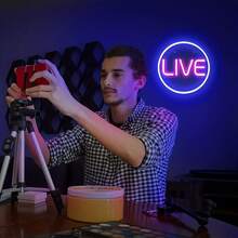 1pc LIVE Neon Sign - Perfect For Twitch, ,  Streamers/Gamers  Light Up Your Streams - Apricot - View 3