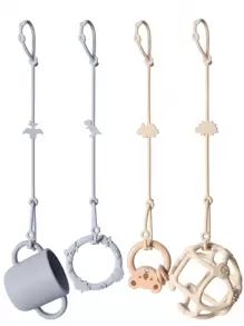 4条装硅胶牙胶带，卡通恐龙造型防丢可调节奶嘴链，婴儿硅胶奶嘴固定器推车配件