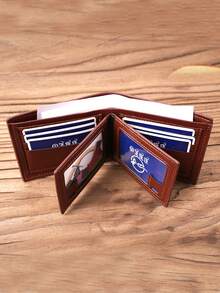 Men's Short Wallet Cardholder, Credit Card Holder, Billfold, Multi-card Slot, Coin Pocket, Id Card Case, Money Organizer - Brown - View 3