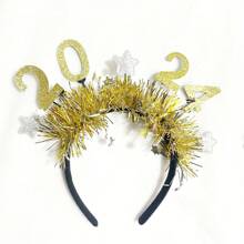 1 Pc 2024 Happy New Year Headband Tiara 2024 Glitter Star Sequins Hairband 2024 Holiday Hair Hoops Accessories For Christmas 2024 New Year Eve Party Supplies - Yellow - View 1