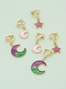 6入組女童3-12歲可愛卡通月亮星星捲髮夾