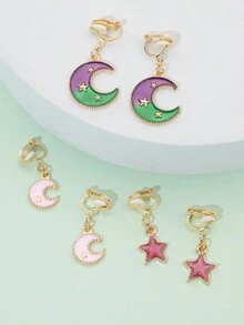 6入組女童3-12歲可愛卡通月亮星星捲髮夾