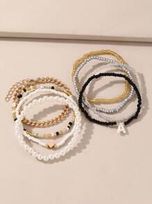 8件套女孩珍珠串珠字母手链套装 - 彩色 - 查看 2