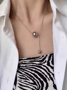 1 件银球蛇骨链项链，款式 - 白色 - 查看 2