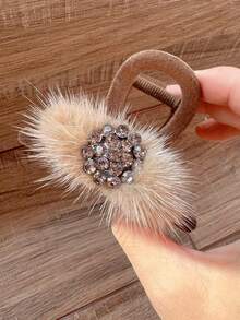 1入時尚女士狐狸毛與鑽石髮夾,適用於日常穿著秋冬季節