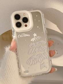 Gucadi 聖誕主題化妝鏡,適用於 iPhone 15/15plus/15pro/15promax,附白色聖誕樹、卡通鴨、可愛小狗、ins油畫風格,藝術風格,高端感觸,鏡面和可愛貓咪設計掛繩 - 彩色 - 查看 2