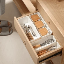 Japanese Style Adjustable Drawer Organizer, Kitchen Cutlery/stationery/ Clothing&medicine Separation Box, Multi-function Storage Boxes - White - View 6