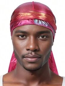 1 件裝男款 Durag 雷射光澤絲織物長尾頭巾海盜帽適合日常佩戴戶外運動時尚頭飾