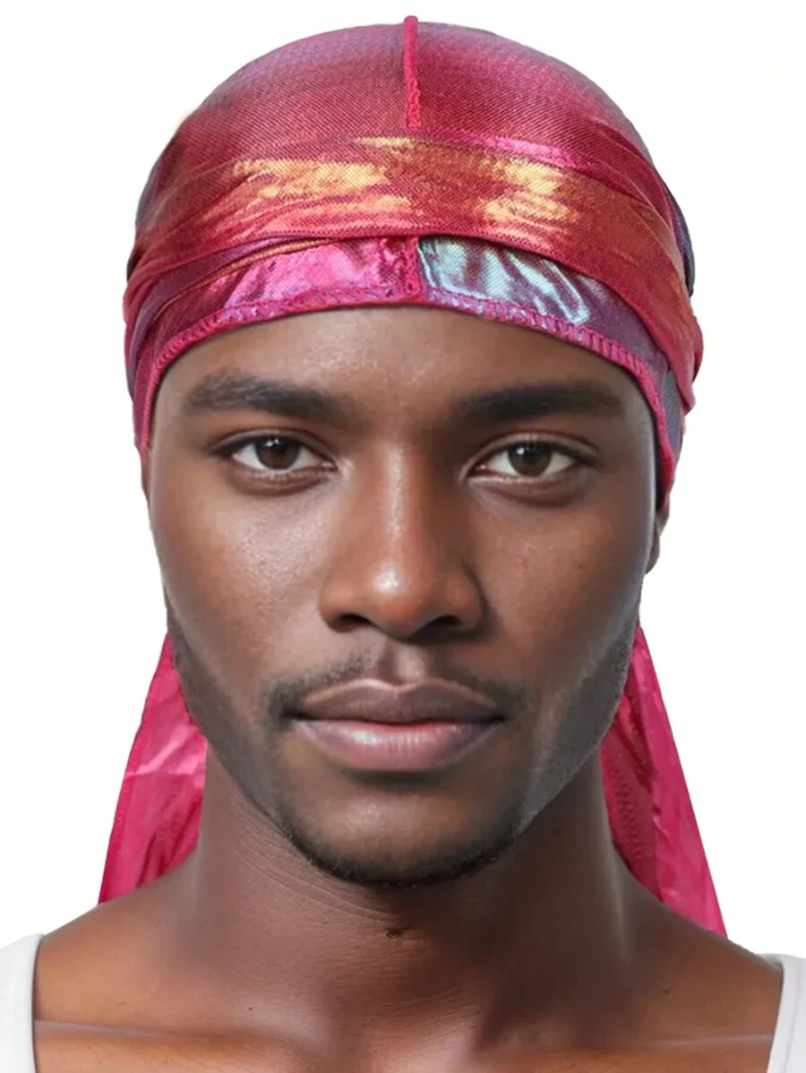 1 件裝男款 Durag 雷射光澤絲織物長尾頭巾海盜帽適合日常佩戴戶外運動時尚頭飾