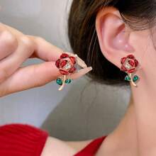 多色玫瑰花設計時尚優雅耳環 - 彩色 - 查看 1