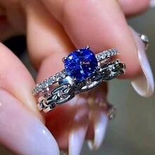 1pc Stylish Chain & Blue Cubic Zirconia Ring For Women's Everyday Wear - Blue - View 2