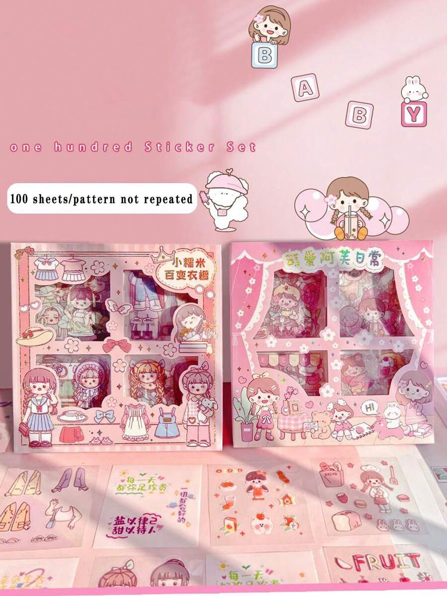 100入組可愛卡通日記貼紙,適用於裝飾杯子、手機殼、日記、筆盒等