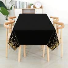 Khăn trải bàn dùng một lần màu đen hình chữ nhật chấm vàng chống thấm nước 137x274cm dùng cho tiệc sinh nhật, tiệc cưới, đính hôn, trang trí tiệc Giáng sinh, Giáng sinh - màu đen - Xem 5