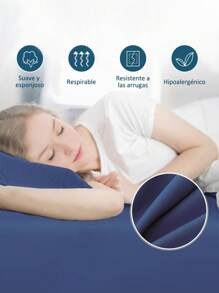 Single Sheet Set With Solid Color Design For Bed 3000 Thread Count, 3 Pieces / (1 Lining, 1 Sheet/ 1 Cover) - Navy Blue - View 5