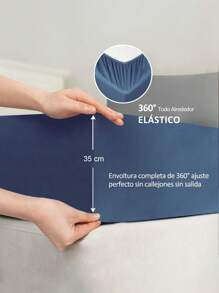 Single Sheet Set With Solid Color Design For Bed 3000 Thread Count, 3 Pieces / (1 Lining, 1 Sheet/ 1 Cover) - Navy Blue - View 6