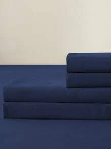 Single Sheet Set With Solid Color Design For Bed 3000 Thread Count, 3 Pieces / (1 Lining, 1 Sheet/ 1 Cover) - Navy Blue - View 8