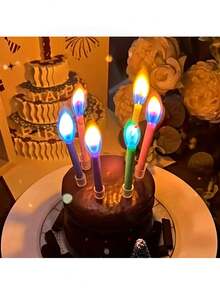 12入組彩色火焰生日蛋糕裝飾蠟燭,創意彩虹射燭點綴派對、甜品裝飾、派對用品 - 彩色 - 查看 6