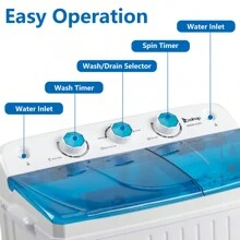 Twin Tube Washing Machine For Apartment, Dorms, RVs, Camping And More, US Standard - 藍色 - 查看 7