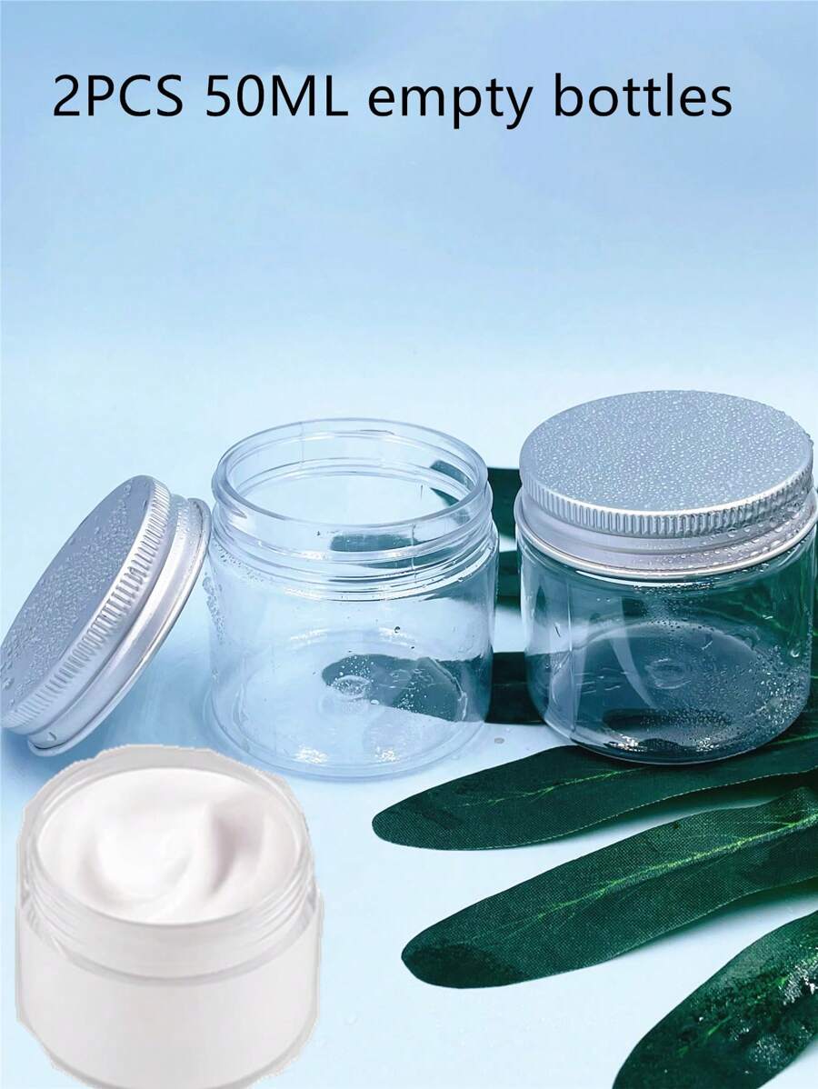 2pcs 50ml Transparent Empty Cosmetic Packaging Jar Cream Container For Storage, Moisturizer, Lotion, Samples, Spice - Silver - View 1