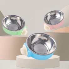 寵物碗狗碗貓碗懸掛式寵物用品三色可選塑膠底座不銹鋼狗碗組合