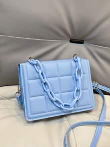 全新纯色单肩斜挎包休闲简约时尚亚克力链条手提包 - 藍色 - 查看 5