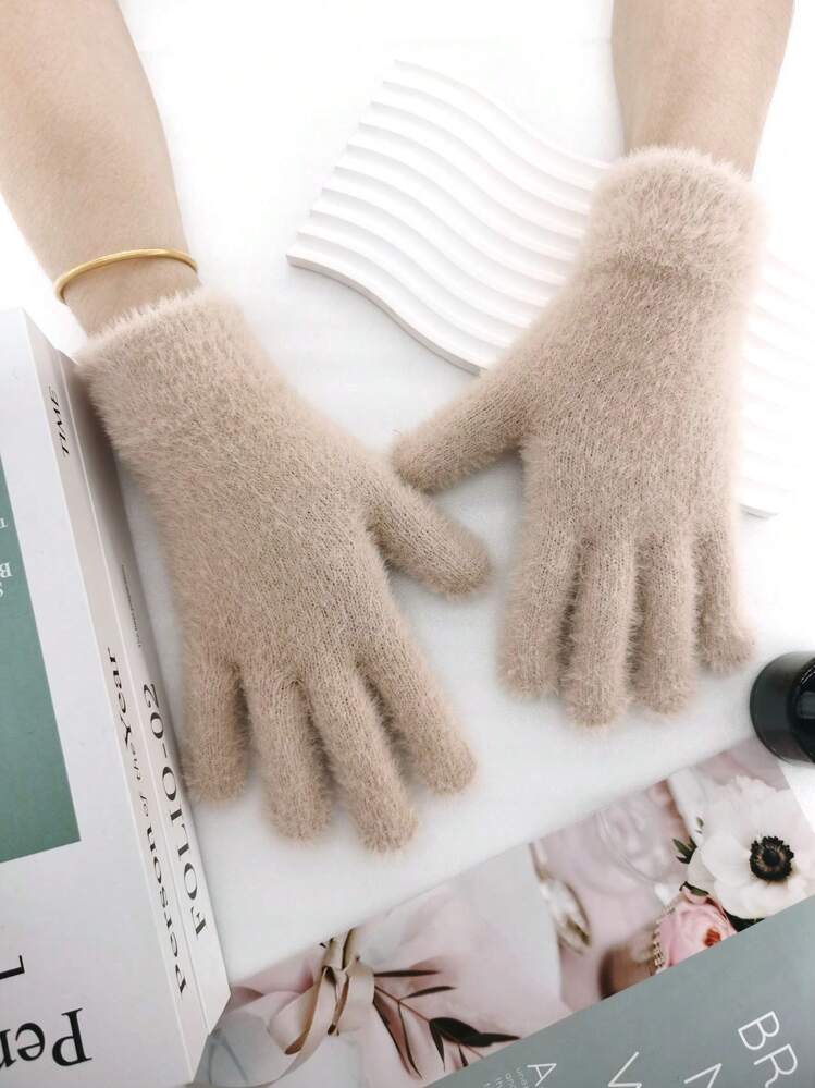 ニットグローブ レディース ベージュ 秋冬 シンプル デイリー
