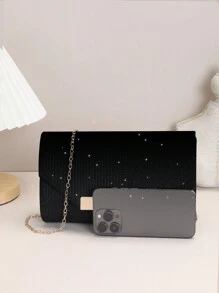 迷人、安靜奢華、精緻 1 件金色金屬手拿包,信封形狀和方形裝飾,適合晚會,適合派對女孩、新娘,適合派對、舞會、婚禮 - 黑色 - 查看 2