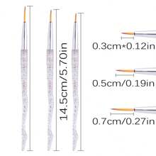 3支裝透明高腳水晶桿畫線筆指甲光療雕刻繪圖渲染繪畫工具畫筆套裝