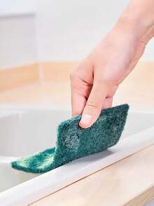 10pcs Household Sponge Scrubbing Pad With Sand Particles For Kitchen Pot And Dish Cleaning - Green - View 7