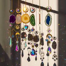 1/6pcs Crystal Suncatcher Sun Catchers Indoor Window Hanging Sun Catchers With Crystals Light Catcher With Prisms And Agate Slices For Indoor Outdoor Home Garden Wedding Decorations - Green - View 5